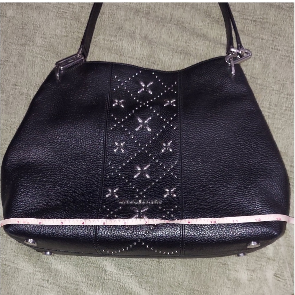Michael Kors Leighton Large Black Pebbled Leather Shoulder Tote Silver Accent - Picture 10 of 13